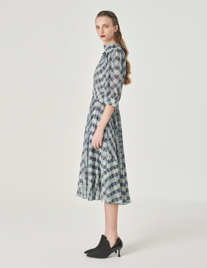 MARYLING Black And Grey Striped Ribbon A-Hem Dress