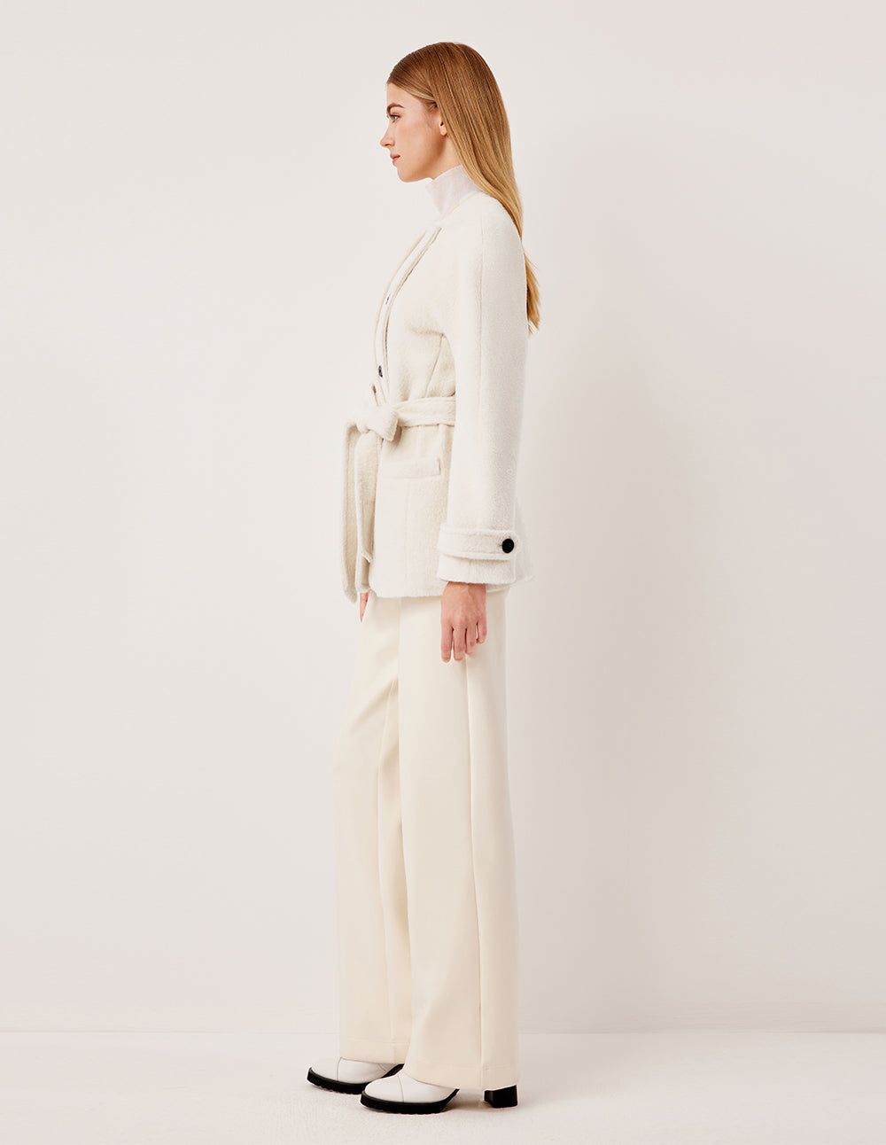 MARYLING Round Neck Asymmetrical Button Alpaca Wool Coat