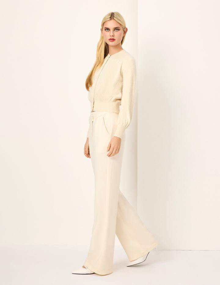 MARYLING Cream Mandarin Collar Fitted Knit Cardigan