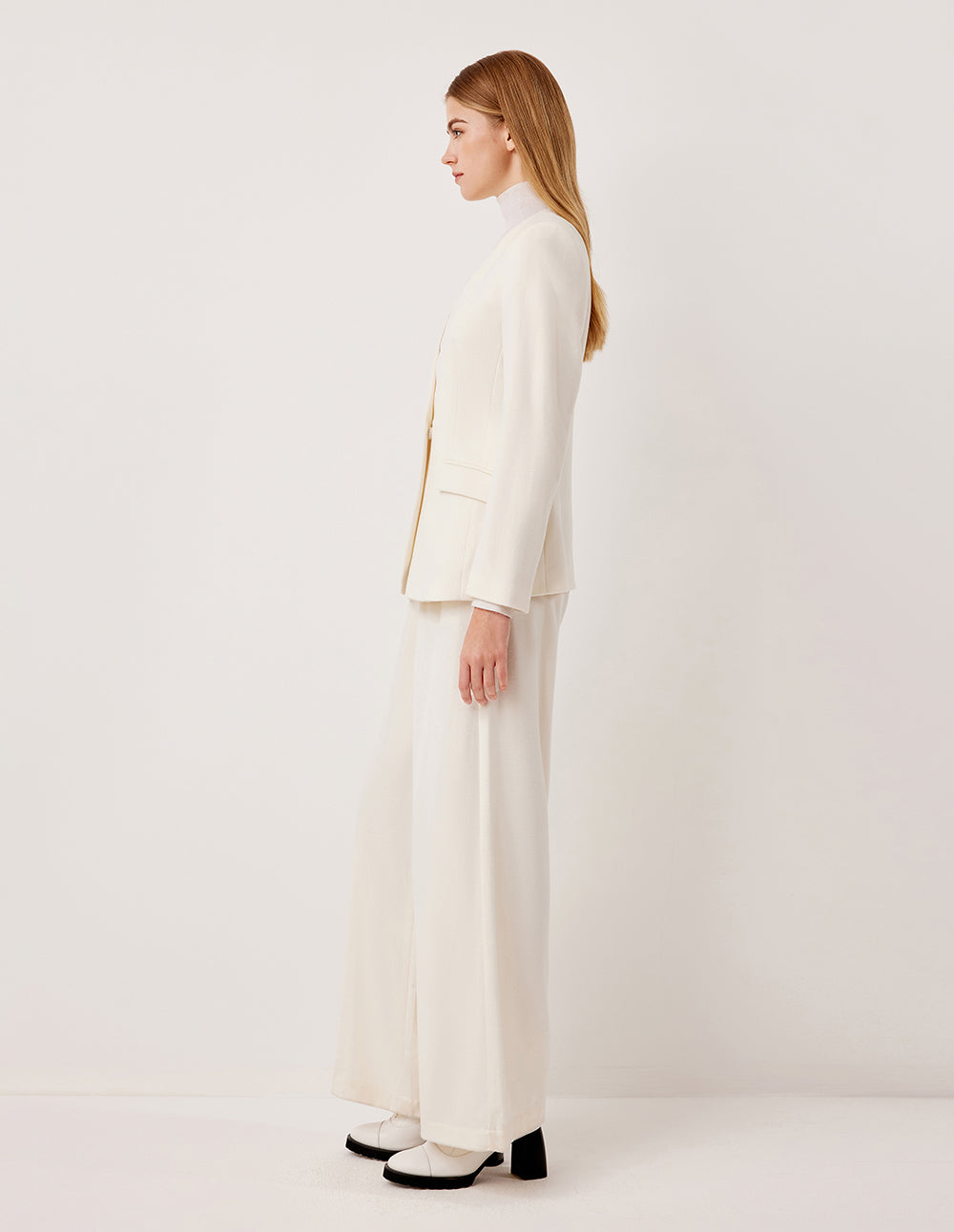 MARYLING Wide-Leg Straight Cut Wool Trousers