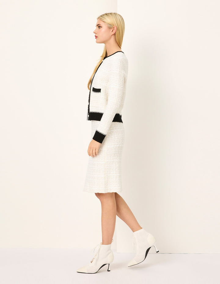 MARYLING Straight Knee-Length White Textured Knit Skirt