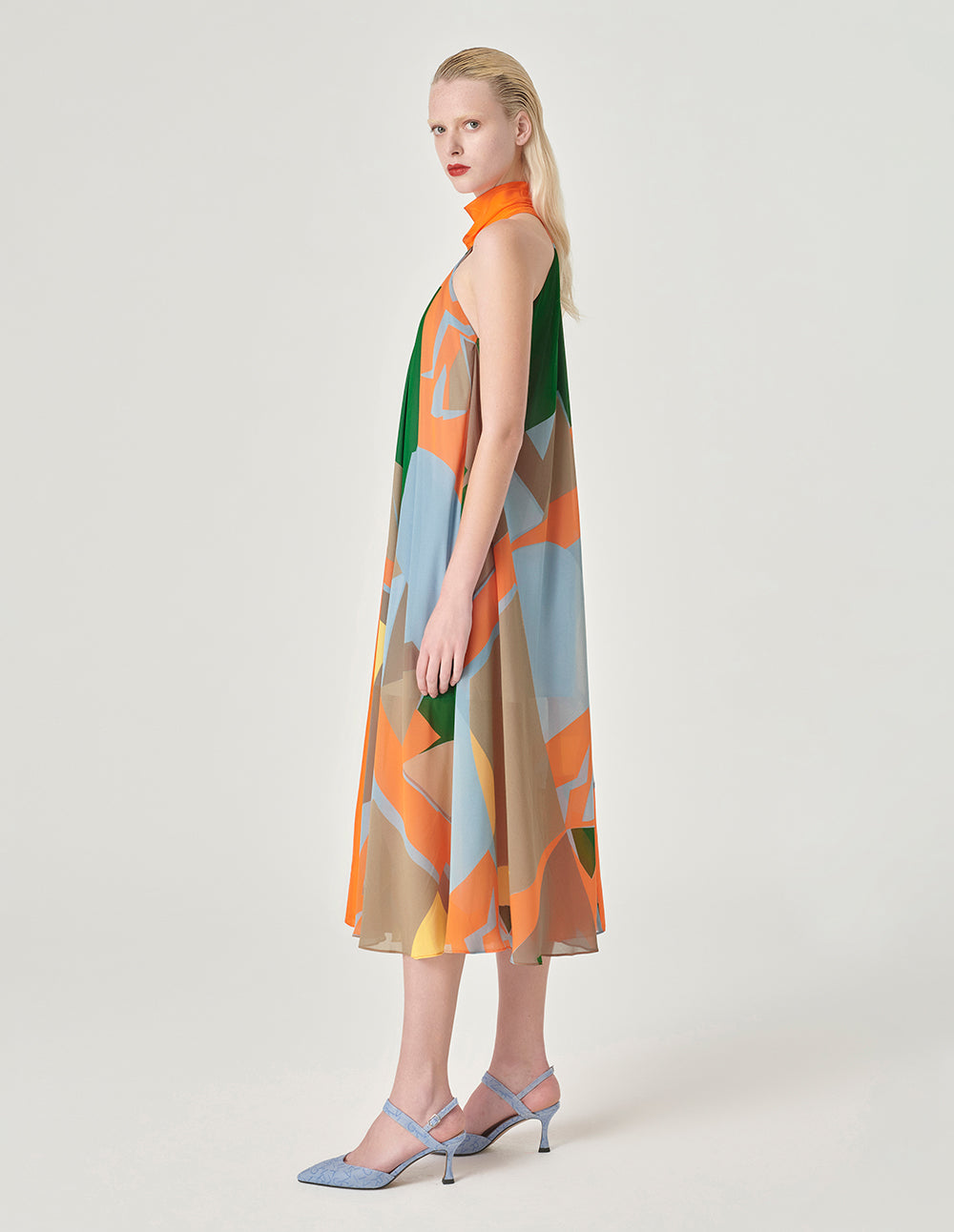 MARYLING Halterneck Print Sleeveless A-Hem Dress