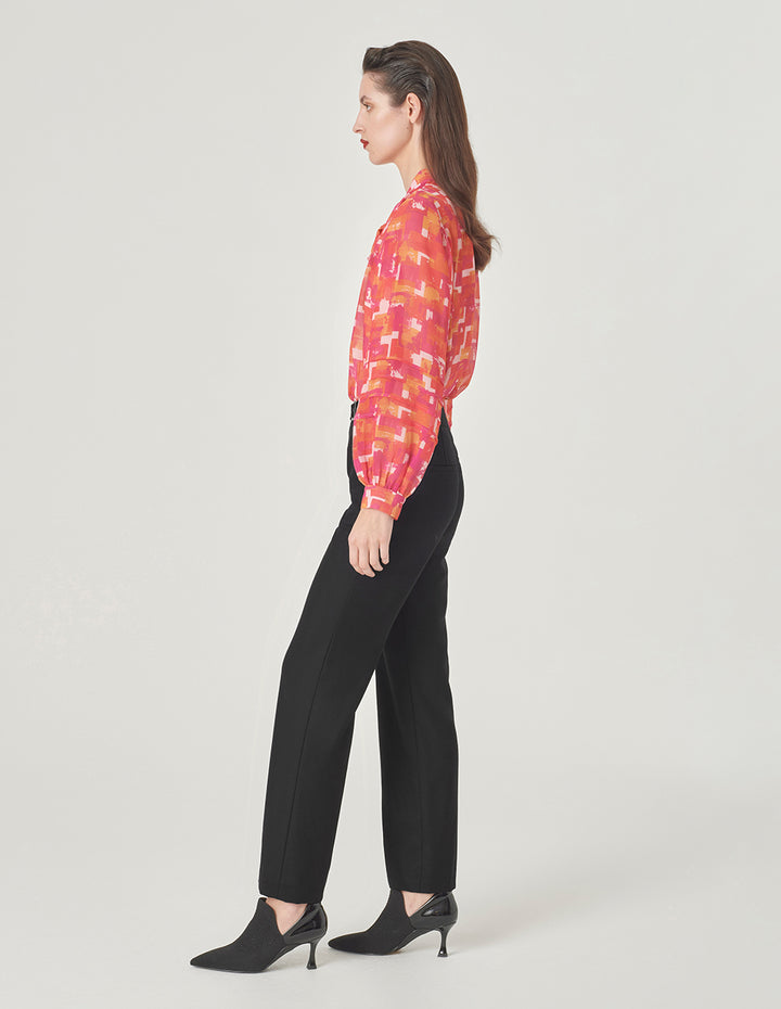 MARYLING Black Metal Buckle Detail Straight-Leg Pants