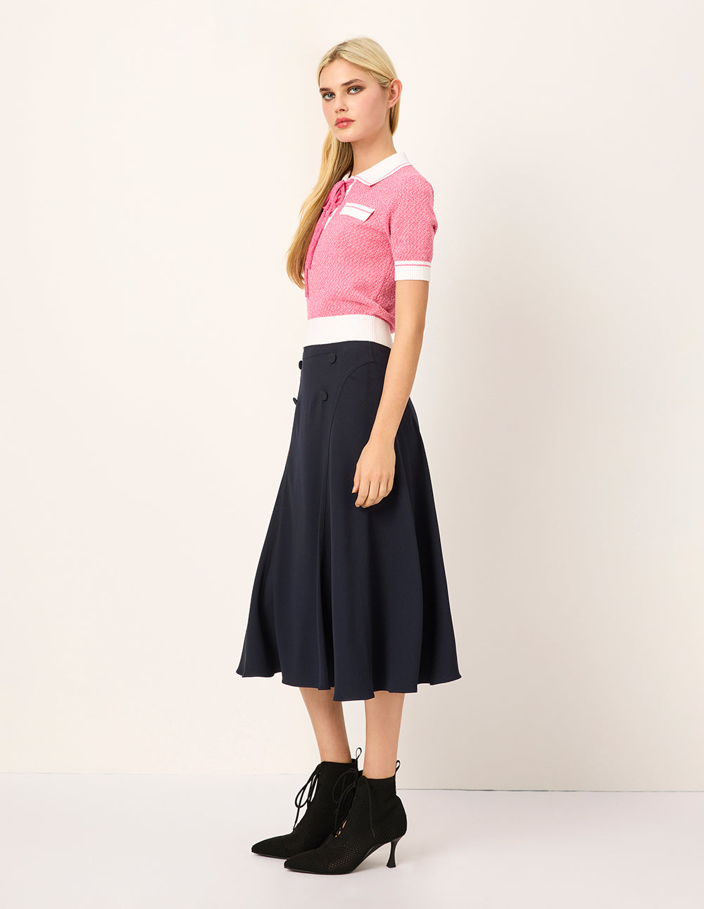 MARYLING Navy Blue Knee-Length Trumpet Skirt