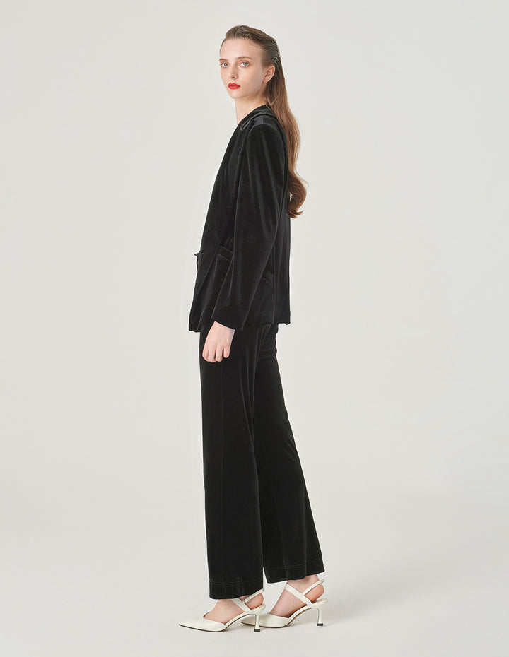 MARYLING Black Waisted Velvet Blazer