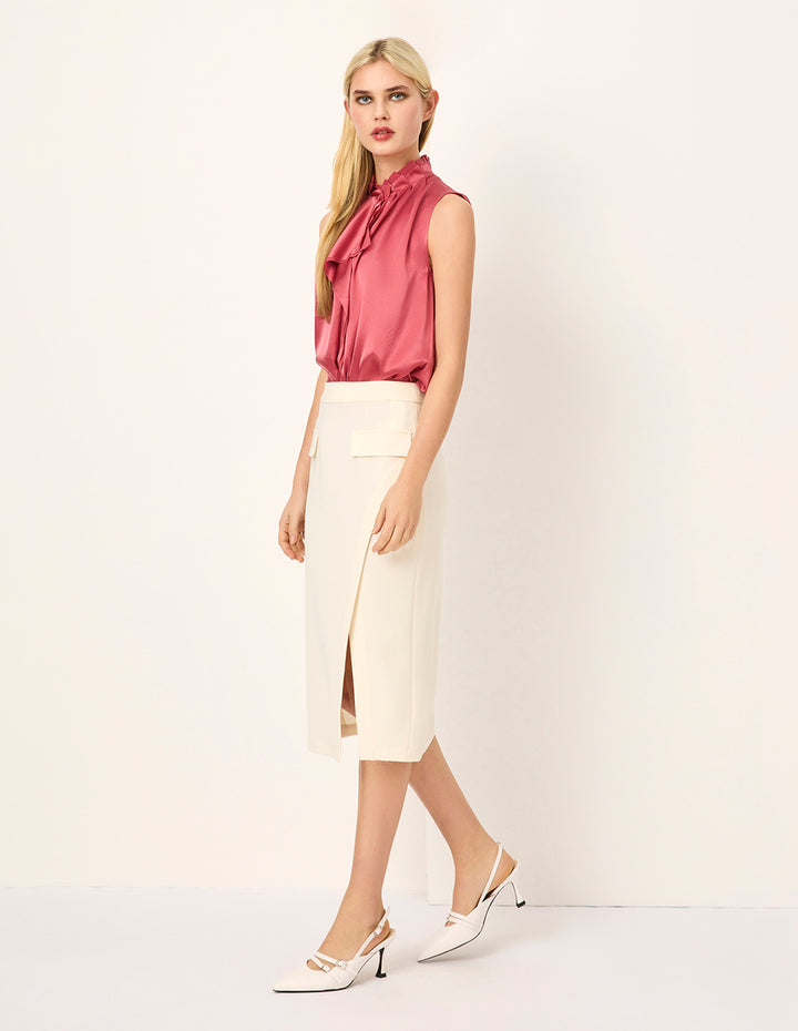 MARYLING Charming Pink Ruffled Collar Sleeveless Blouse
