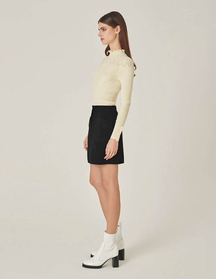 MARYLING Black Curved Split Mini Skirt