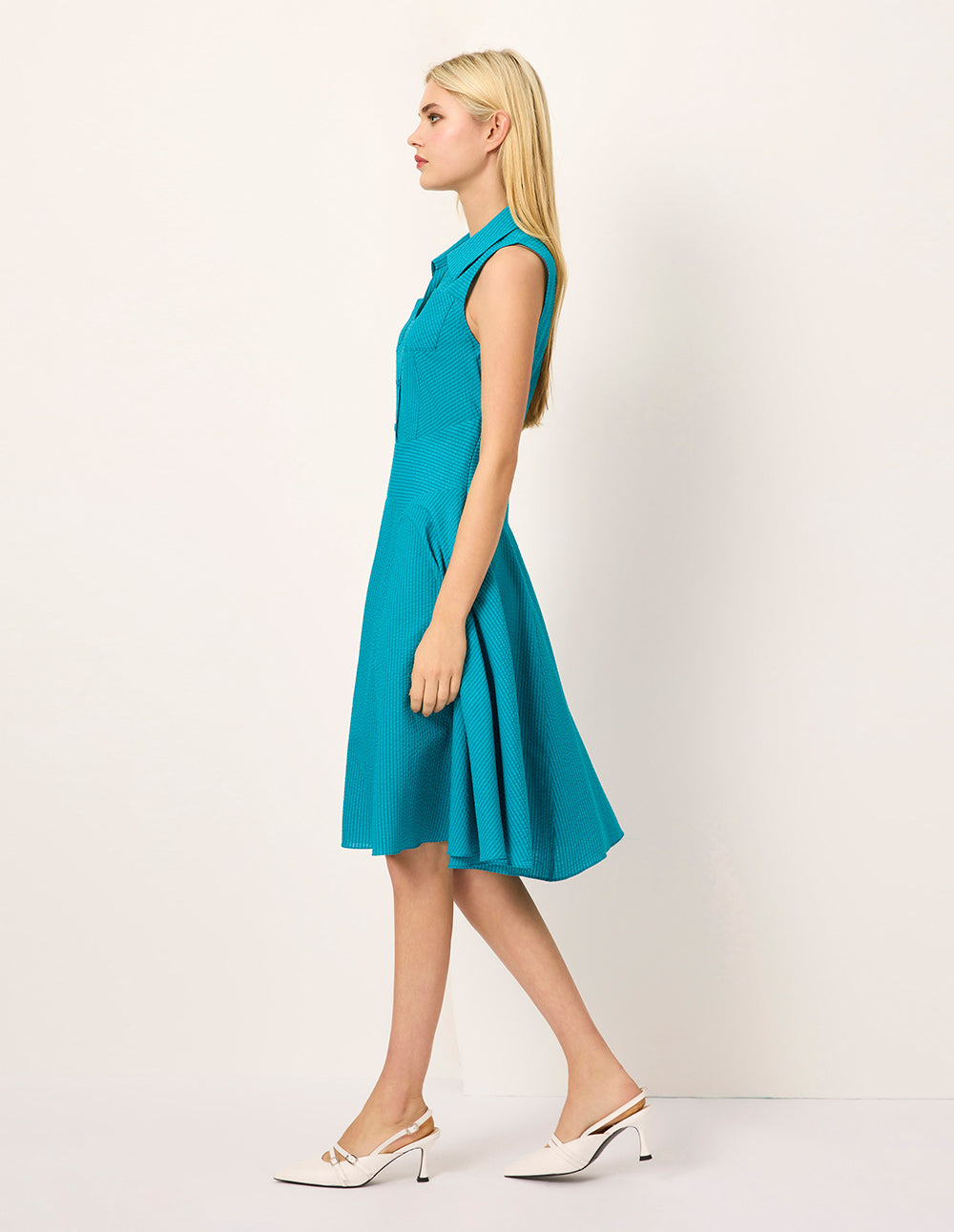 MARYLING Lapel Sleeveless Pleated Midi Tent Dress