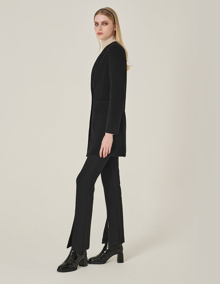 MARYLING Black V-Neck Single-Breasted Silk-Wool Coat