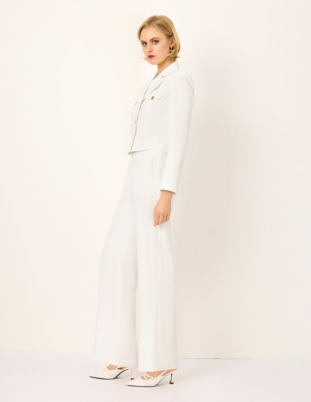 MARYLING Peaked Lapel Long-Sleeve single-breasted Tweed Cropped Blazer