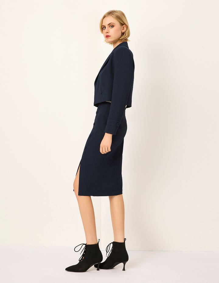 MARYLING Dark Blue Slit Knee-Length Skirt