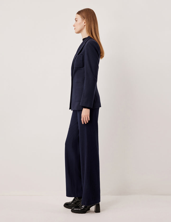 MARYLING Peak Lapel Single-Button Wool Blazer with Structured Shoulders