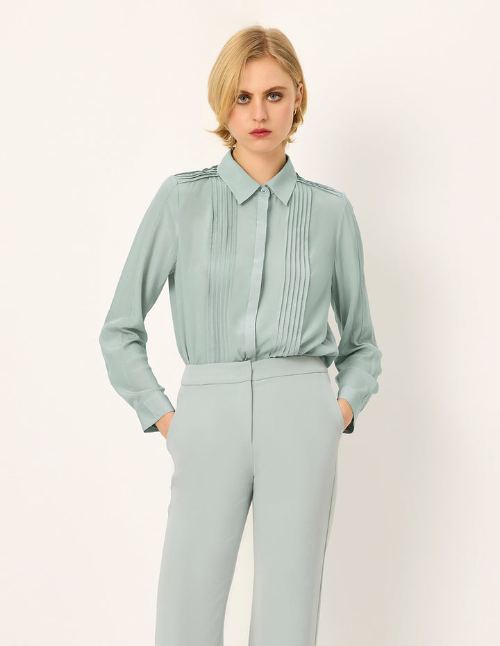 MARYLING Striped Long-Sleeve Silk Blouse