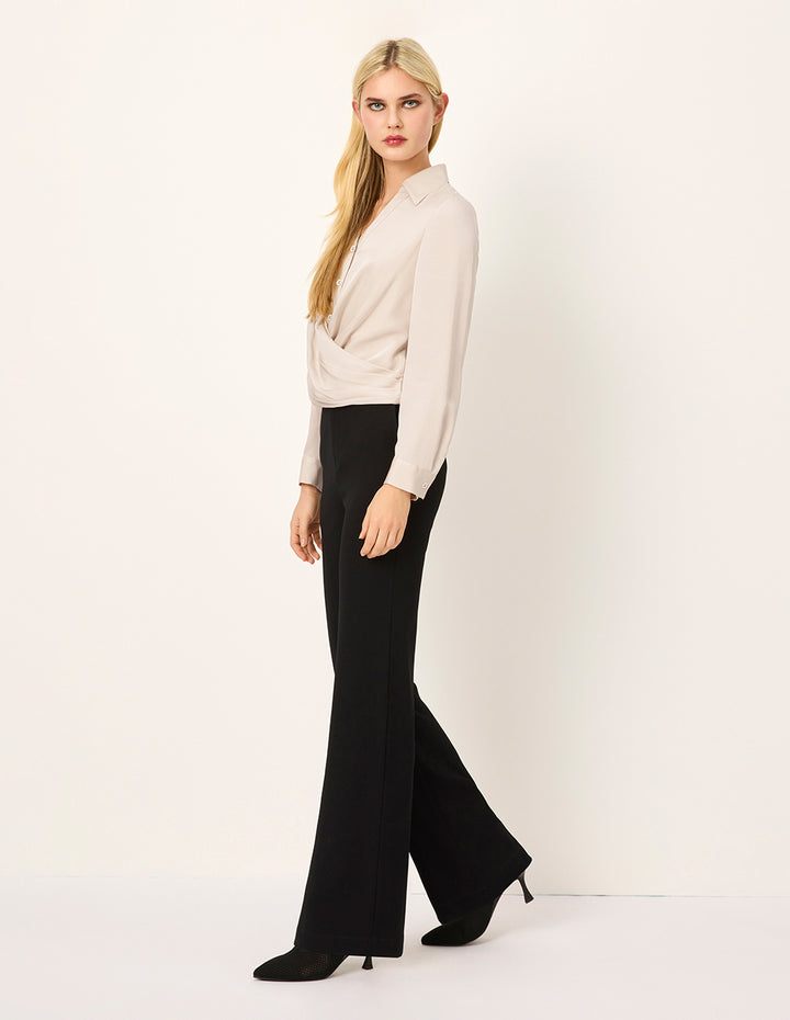 MARYLING Lapel Long-Sleeve Button Silk Blouse