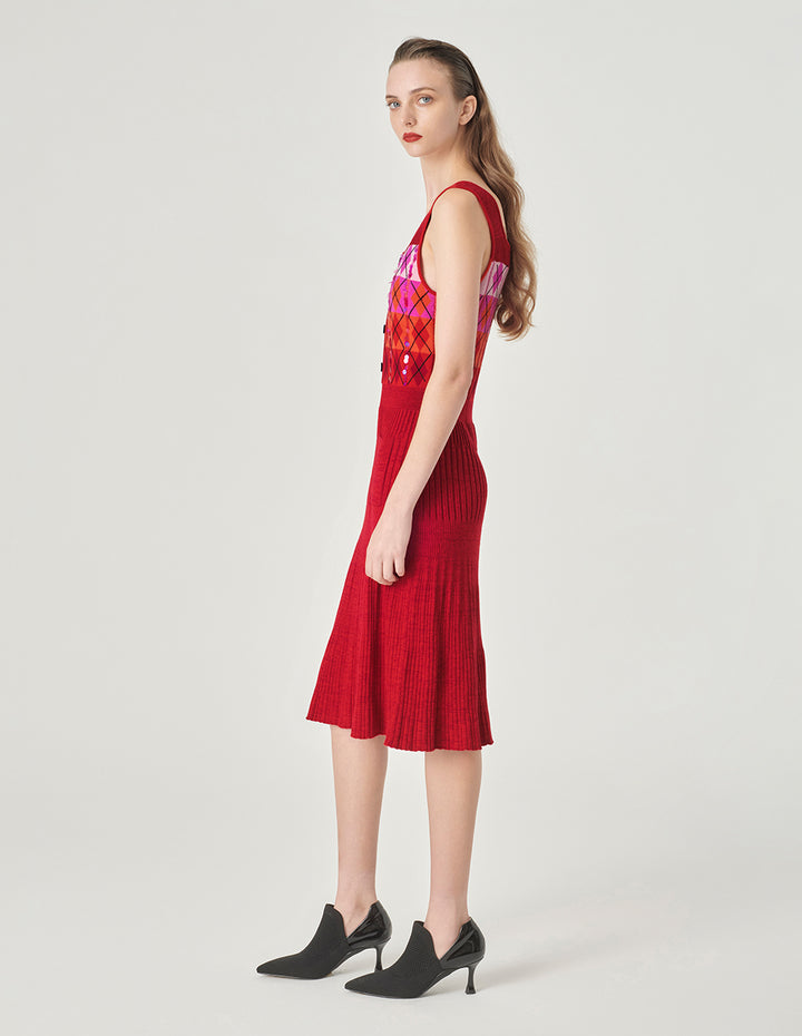 MARYLING Red Berry Plaid Knitted Dress