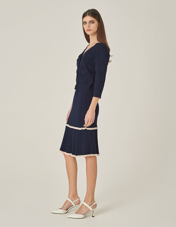 MARYLING Blue And White Contrasting Knitted Skirt