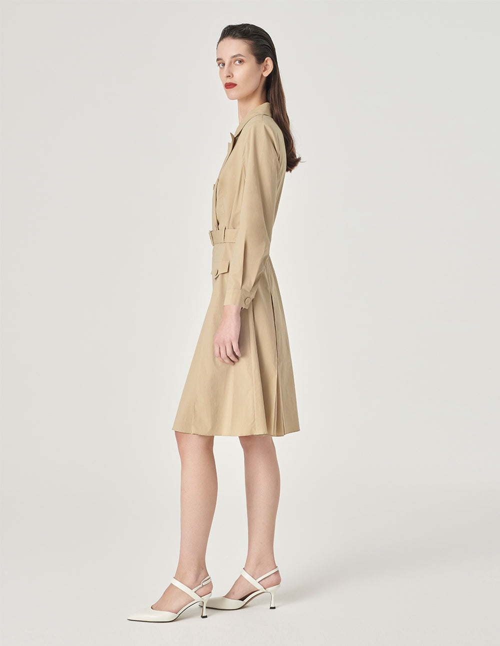 MARYLING Peak Lapel Belted Dress