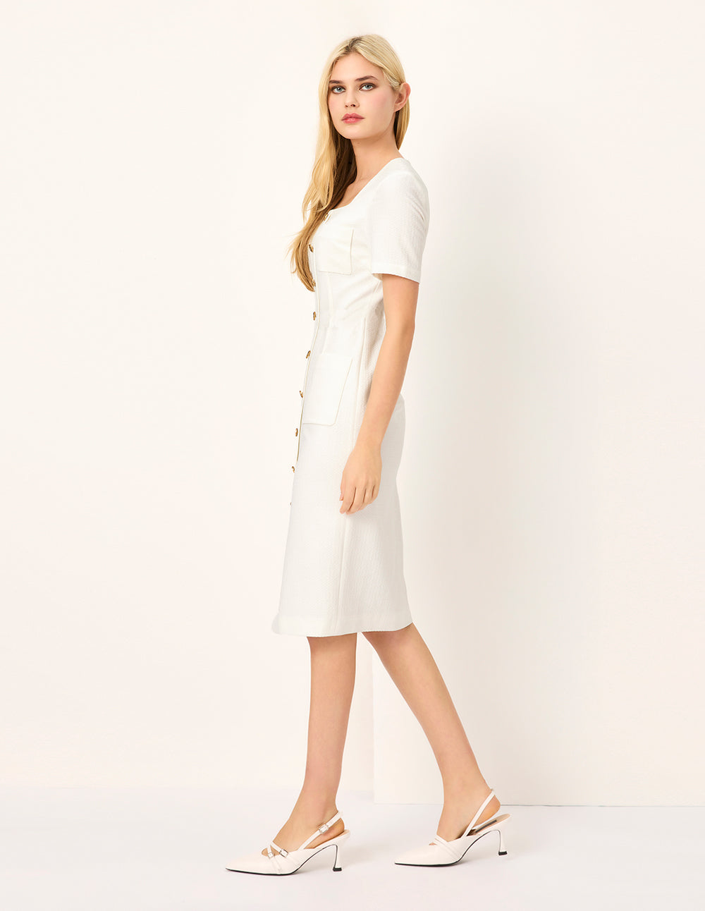MARYLING Square Neck Short Sleeve Straight Midi Dress