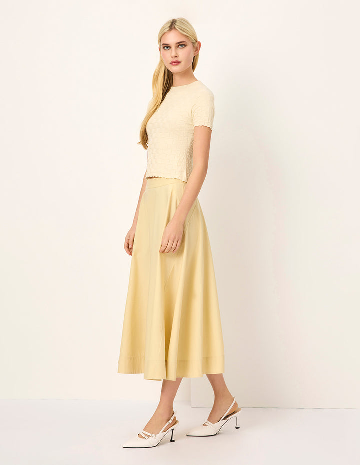 MARYLING Round-Neck Short-Sleeve Grid Breathable Cotton Knit Top