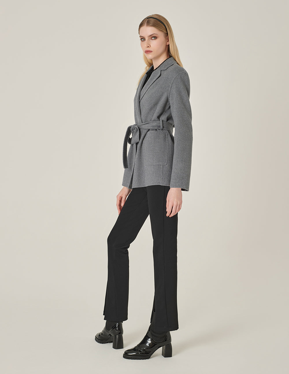 MARYLING Notched Lapel Wrap Belted Double-Faced Wool Coat