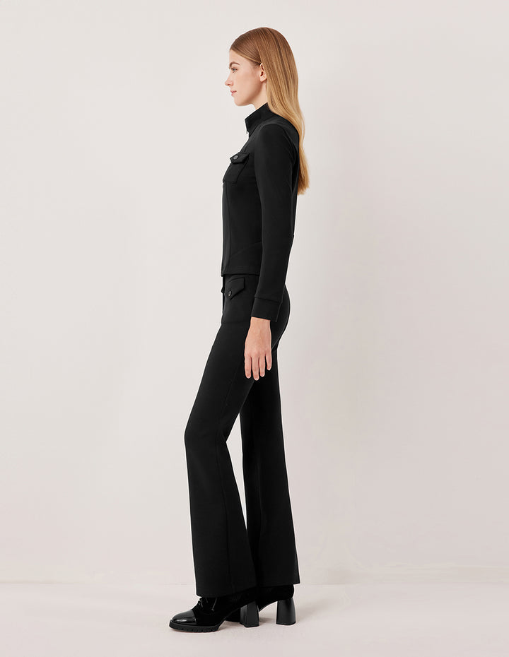 MARYLING Lapel Long Sleeve Double-Zipper H-Line Short Jacket