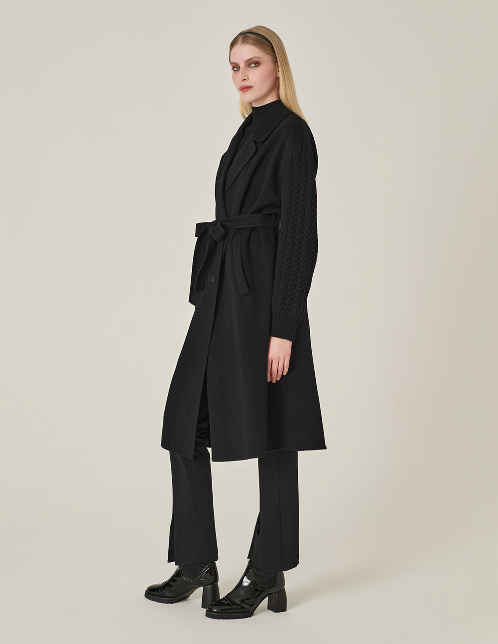 MARYLING Wrap Double-Sided Wool & Knitted Long Coat