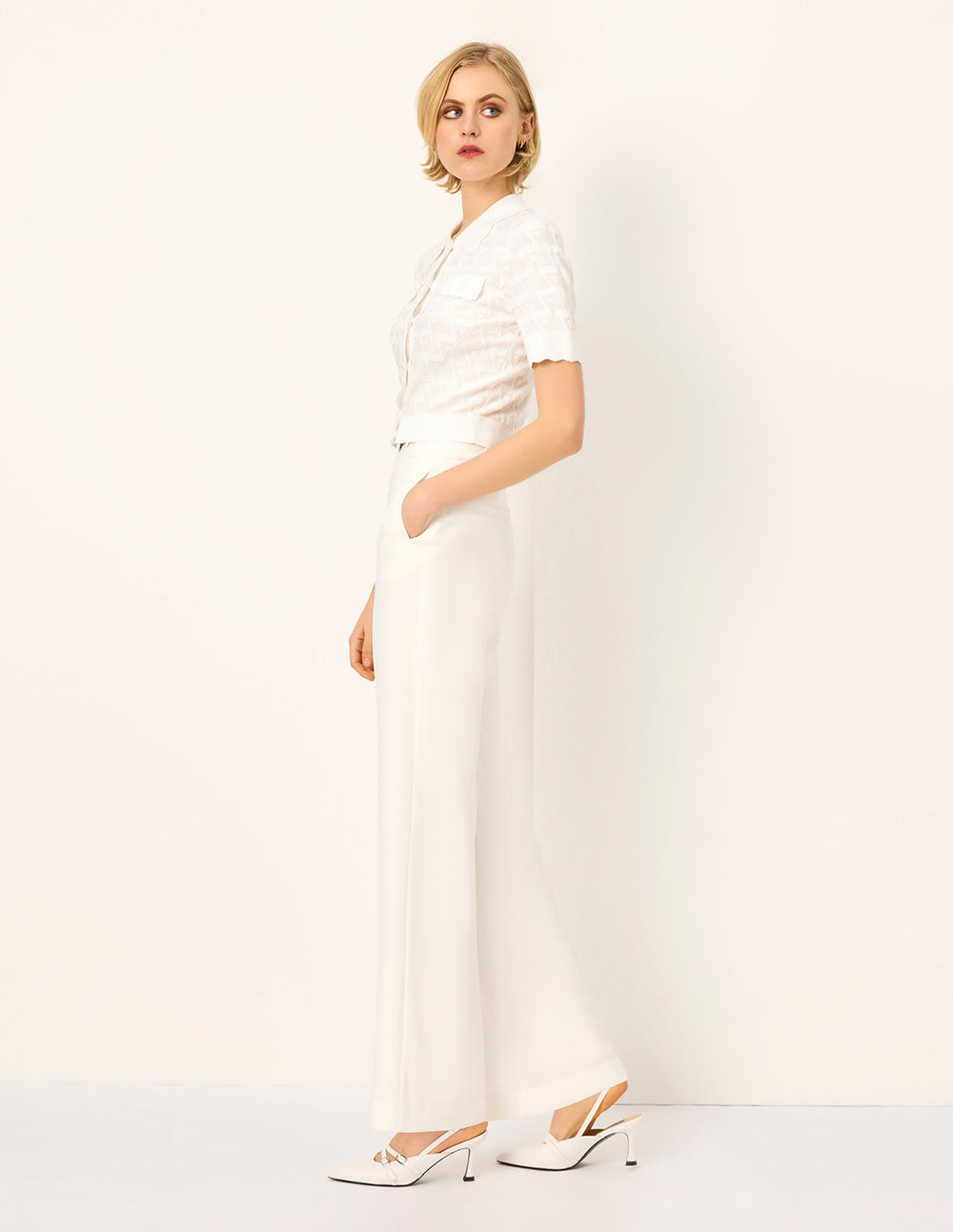 MARYLING Lapel Short-Sleeve Knit Cardigan