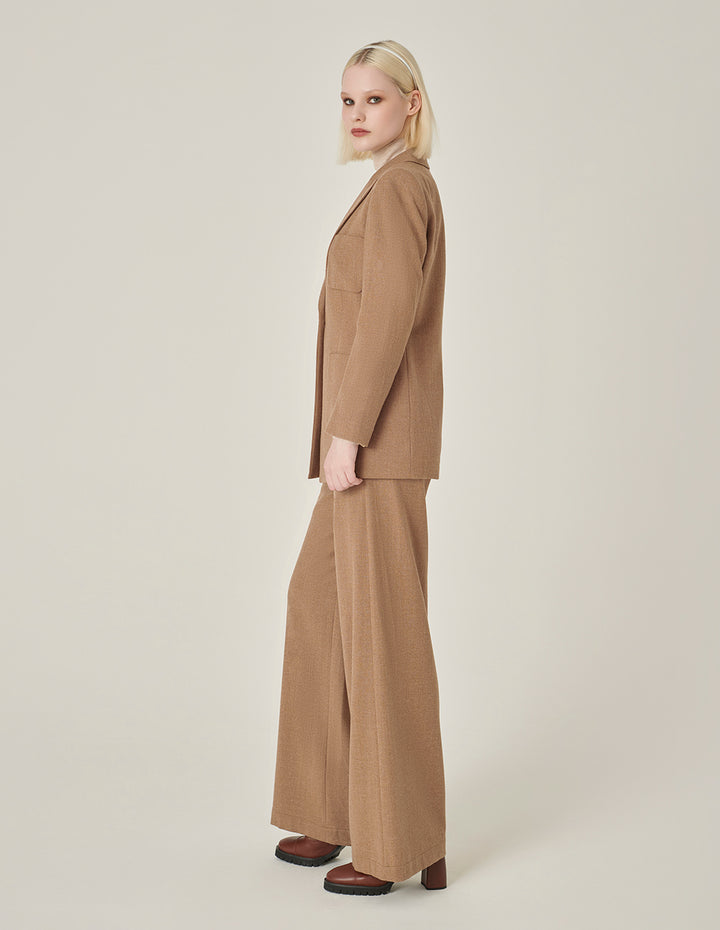 MARYLING Camel Wool Single-Breasted Midi Blazer
