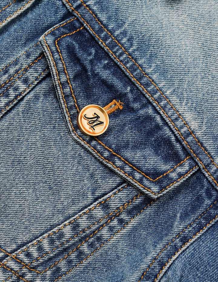 MARYLING Blue Denim Long-Sleeve Cropped Jacket