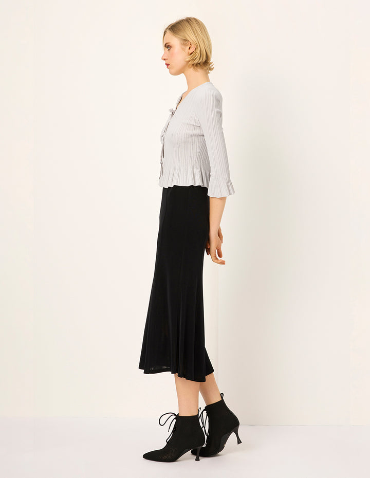 MARYLING V-neck Long-Sleeve Tie Ribbed Textured Knitted Cardigan