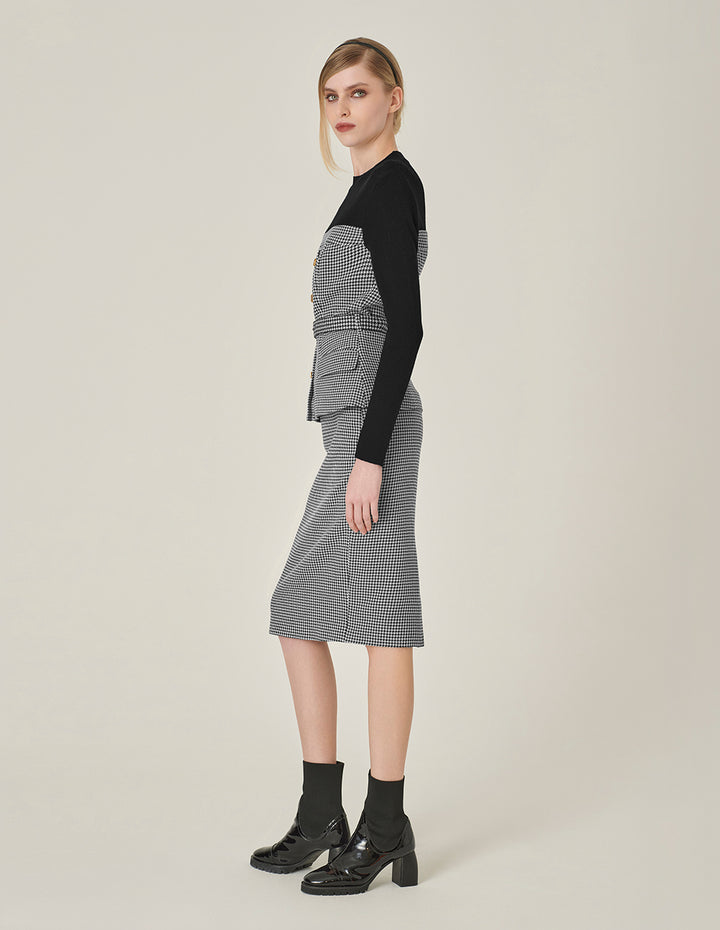 MARYLING Houndstooth Straight-Fit Bodycon Knee-Length Skirt