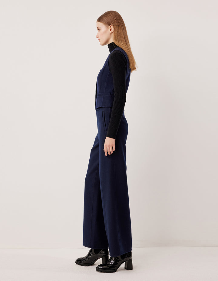 MARYLING Straight Wide Leg Wool Silk Blend Trousers