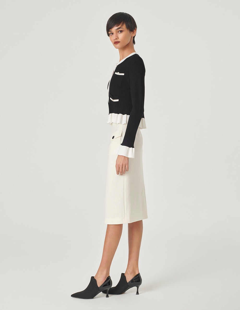 MARYLING Black Ruffled Knitted Cardigan