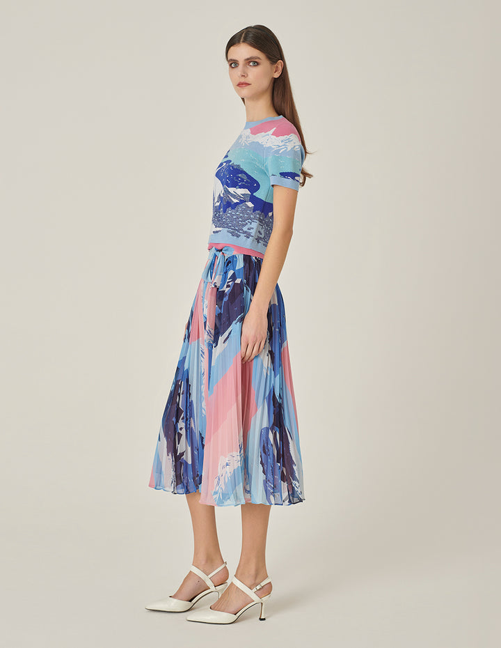 MARYLING Printed Pleated Knee-Length Skirt