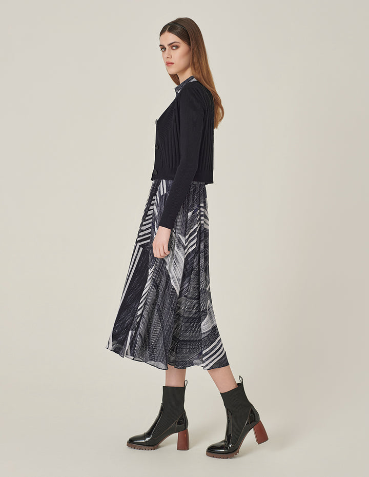 MARYLING V-Neck Shirt Collar Knitted Splicing Fake Two-Piece Printed Dress