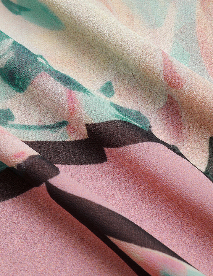 MARYLING Half Turtleneck Printed Long Sleeves Large Hem Midi Dress