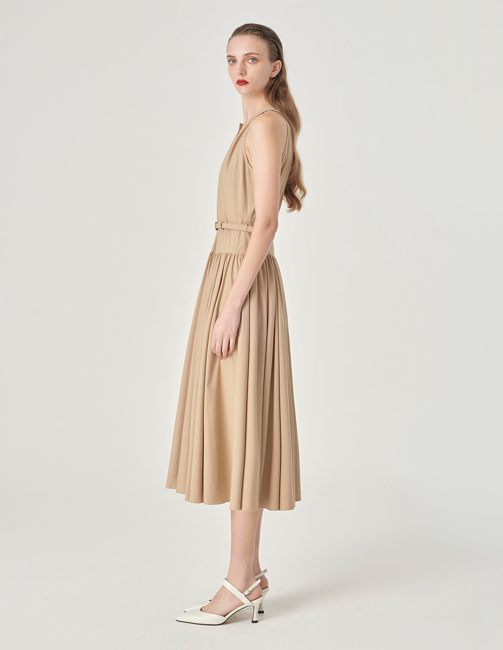 MARYLING Off-The-Shoulder Pleated Slip Dress