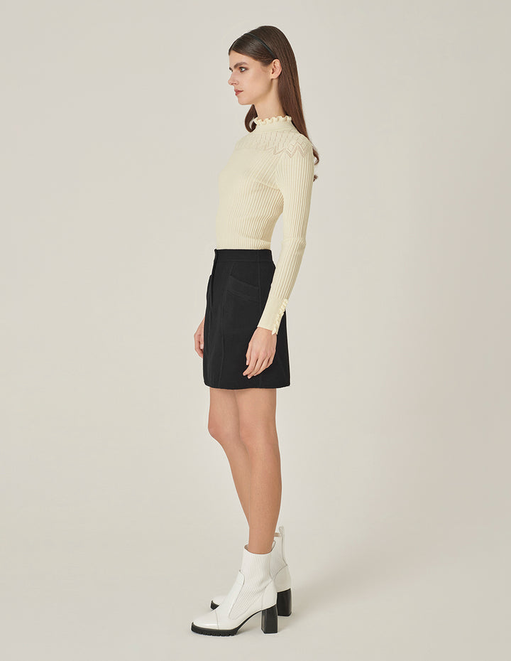MARYLING Cream Ruffle-Turtleneck Knitted Sweater