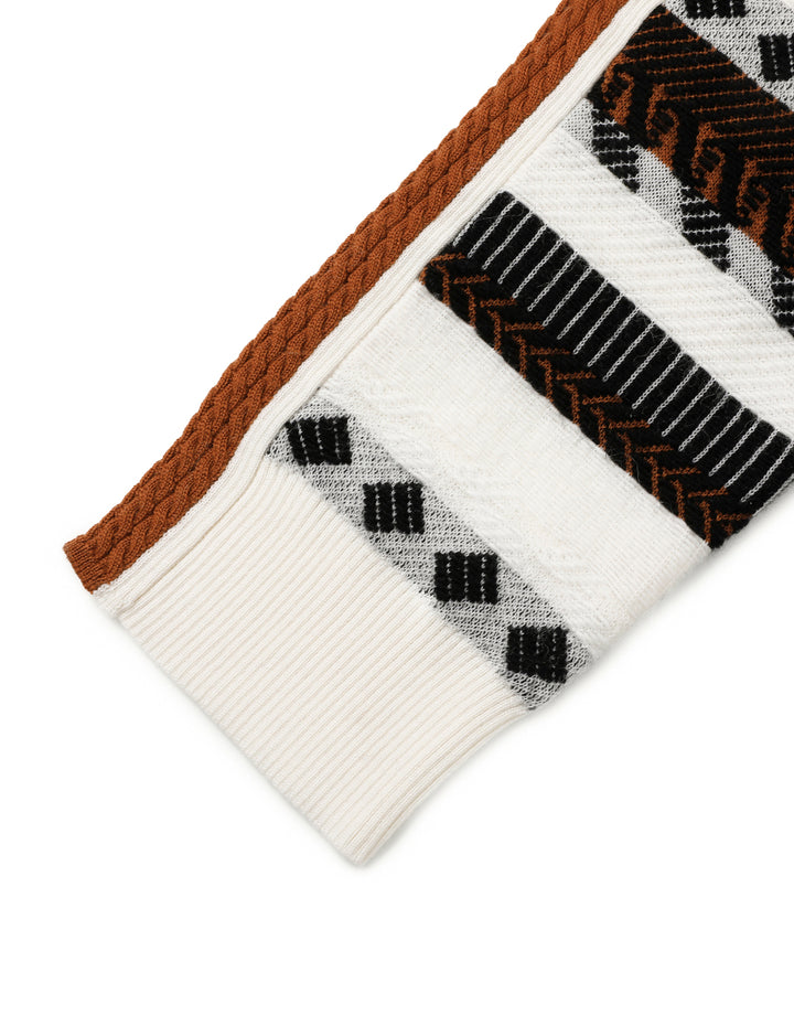 MARYLING Black And White Striped Round Neck Knitted Sweater