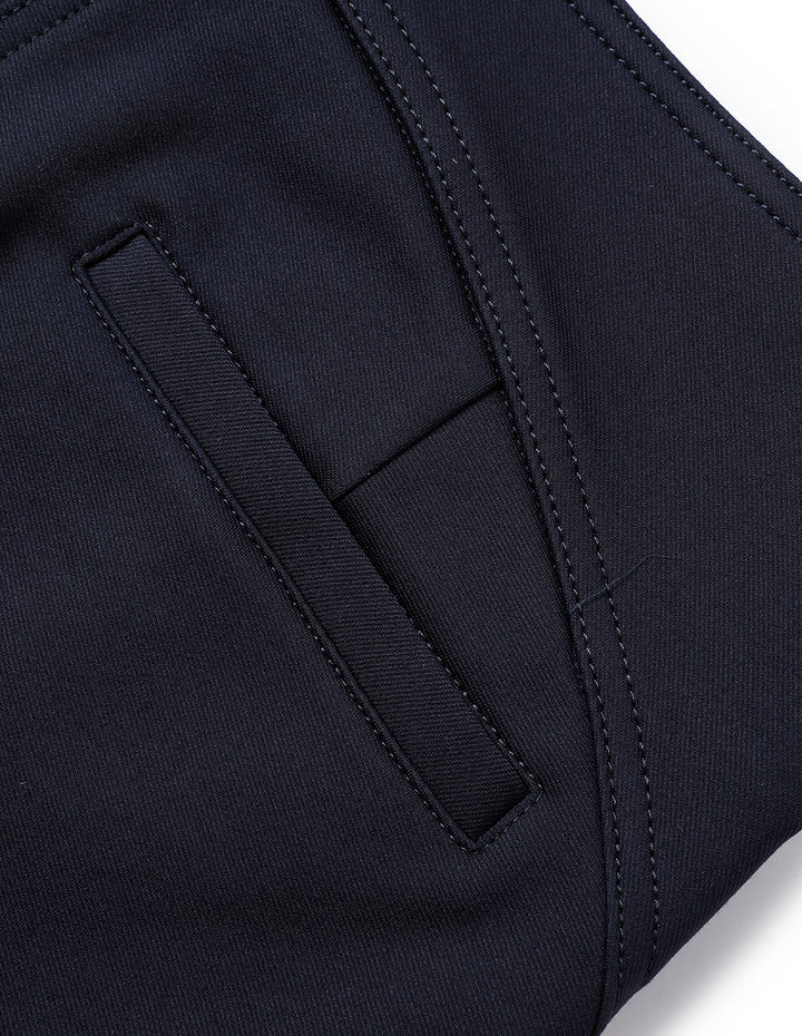 MARYLING Dark Blue Curved Line-Cut Slim Fit Stretch Pants