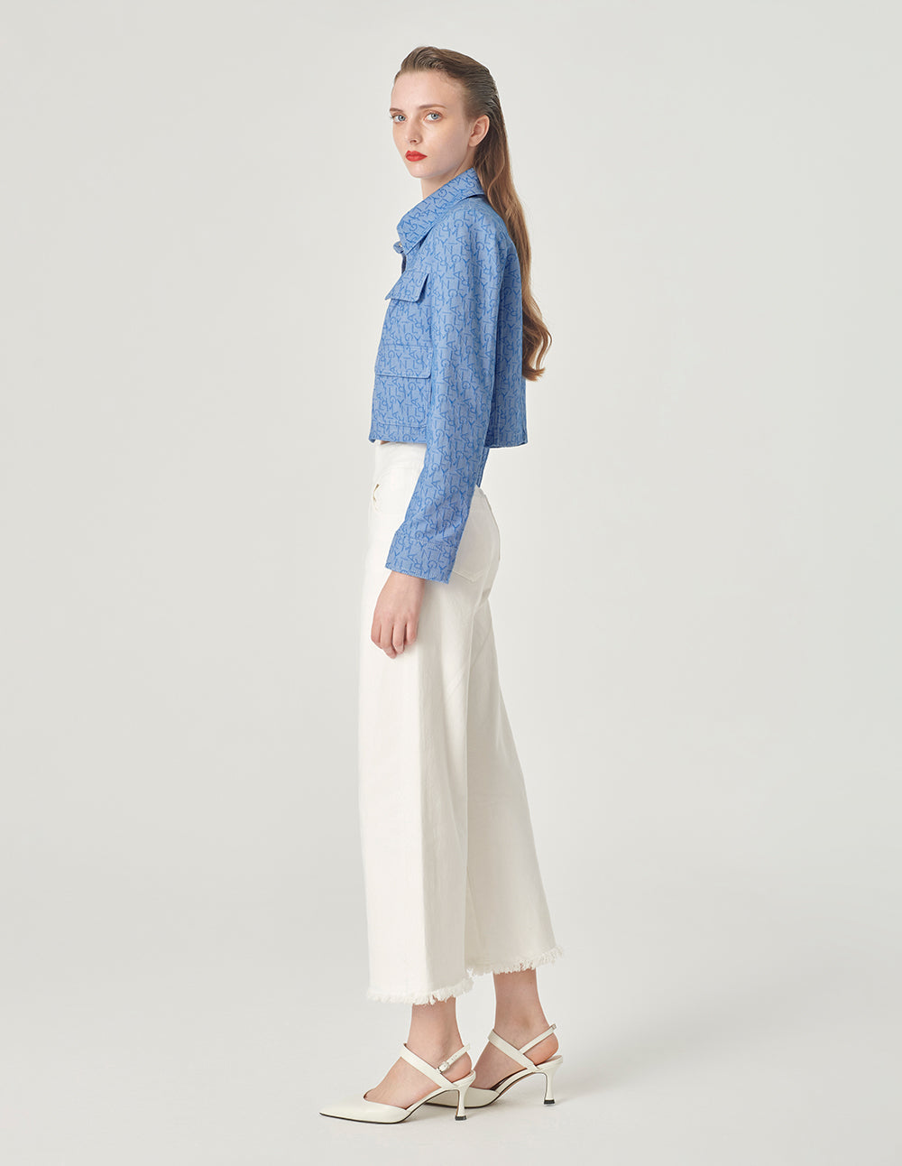 MARYLING Logo Jacquard Denim Short Jacket