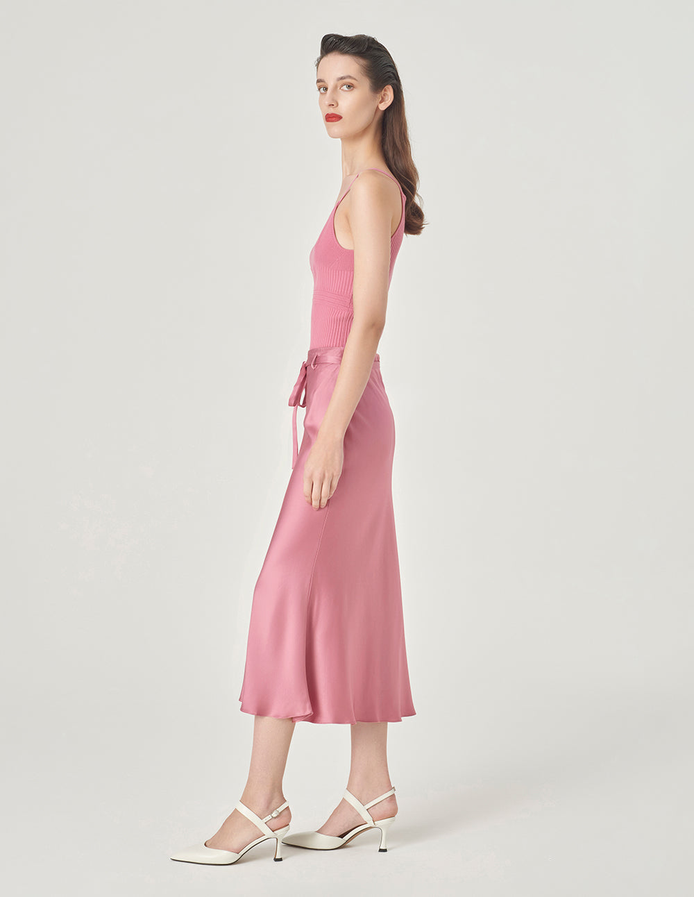 MARYLING Pink Fishtail Belt Midi Skirt