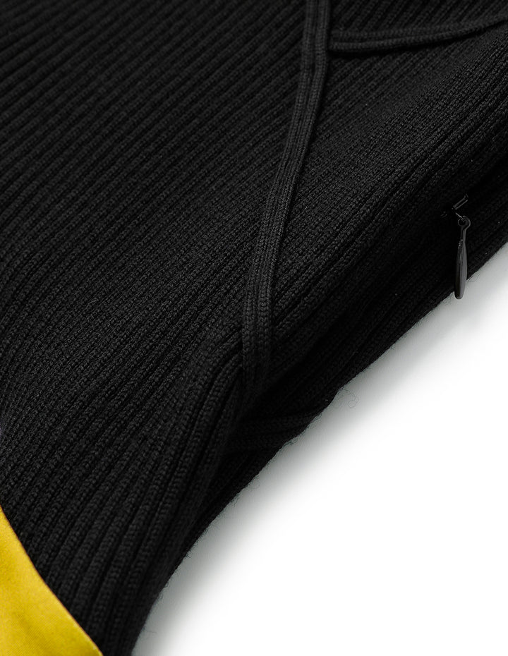 MARYLING High-Neck Shoulder-Cutout Puff-Sleeve Printed Patchwork Knitted Midi Dress