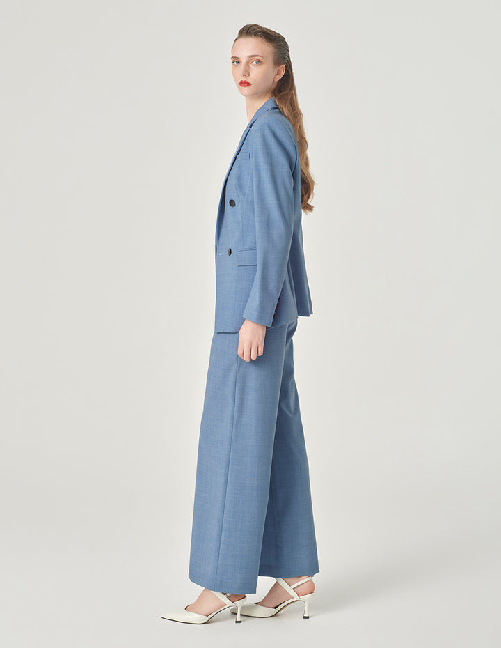 MARYLING Mist Blue Wide-Waisted Embellished Wide-Leg Pants