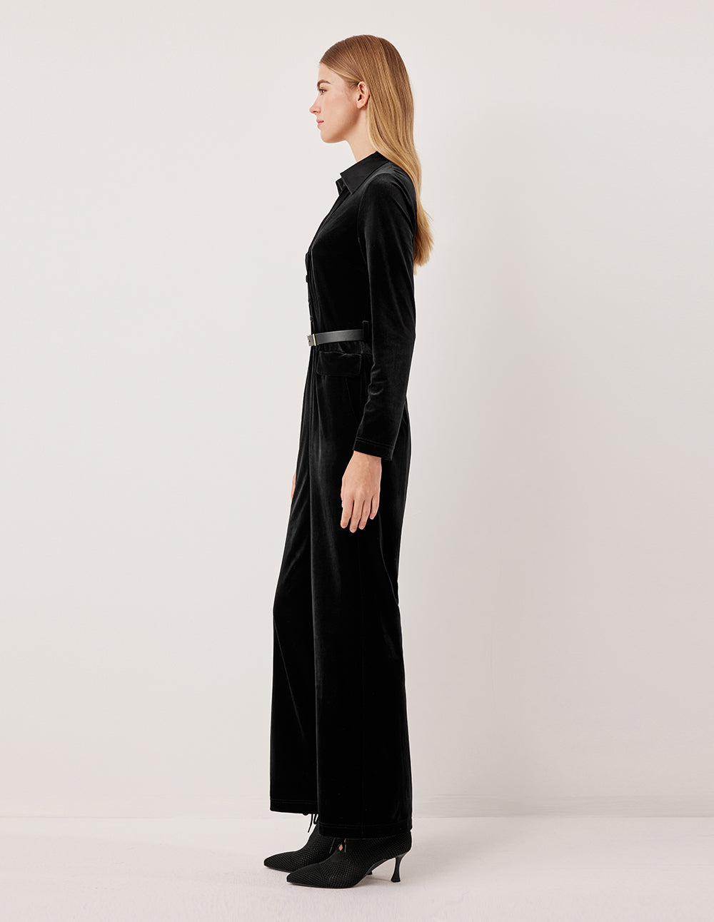 MARYLING Silk Satin Jumpsuit with V-Neck and Long Bubble Sleeves