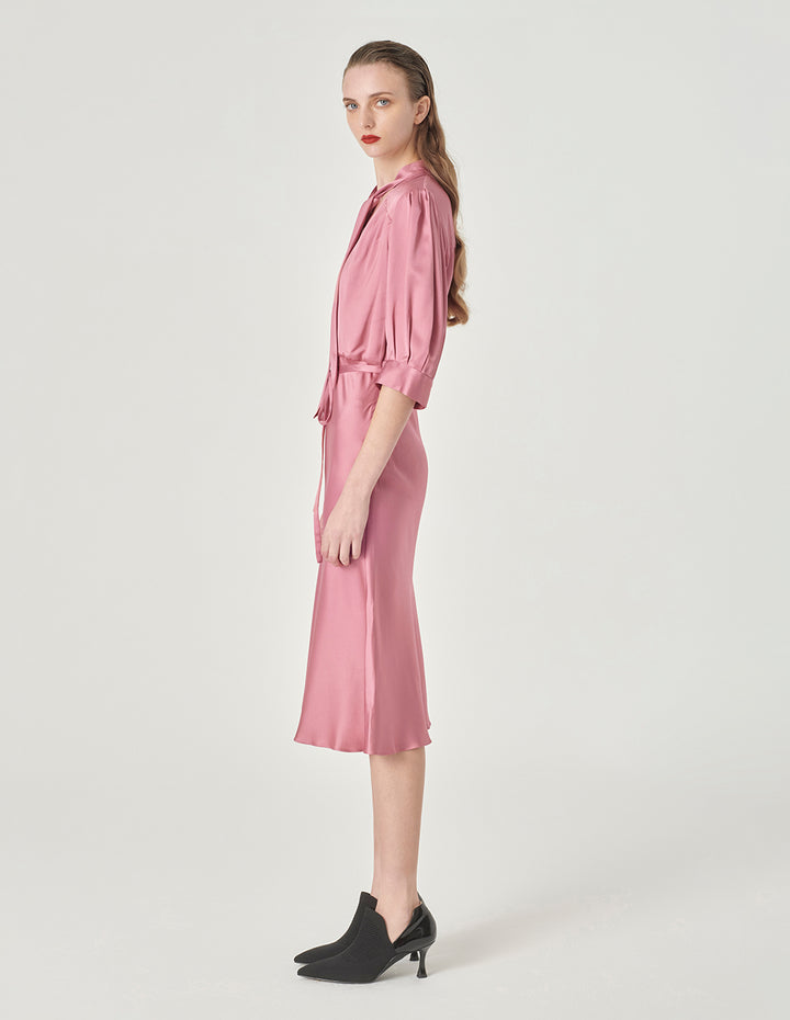 MARYLING V-Neck Short Sleeves Pink Fishtail Dress