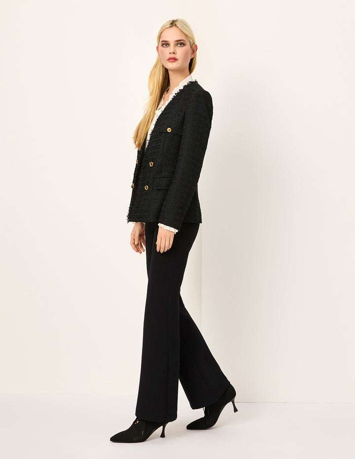 MARYLING Peaked Lapel Double-Breasted Tweed Blazer