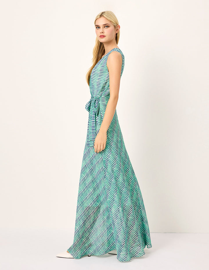 MARYLING V-Neck Sleeveless Rattan Printing Wrap Dress