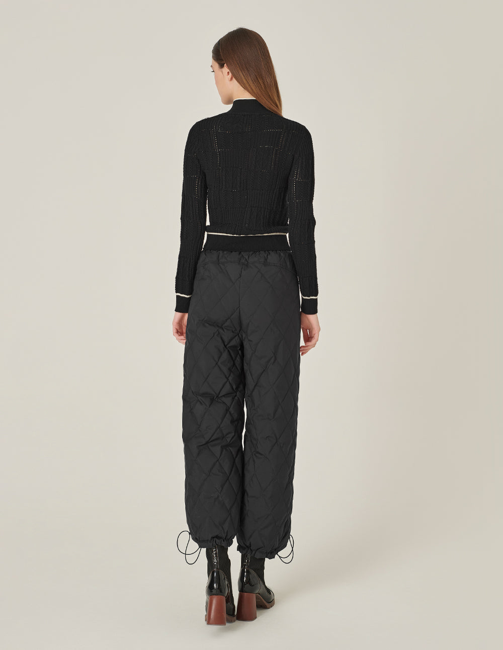 MARYLING Half-High Collar White-Striped Zipper Knitted Sweater