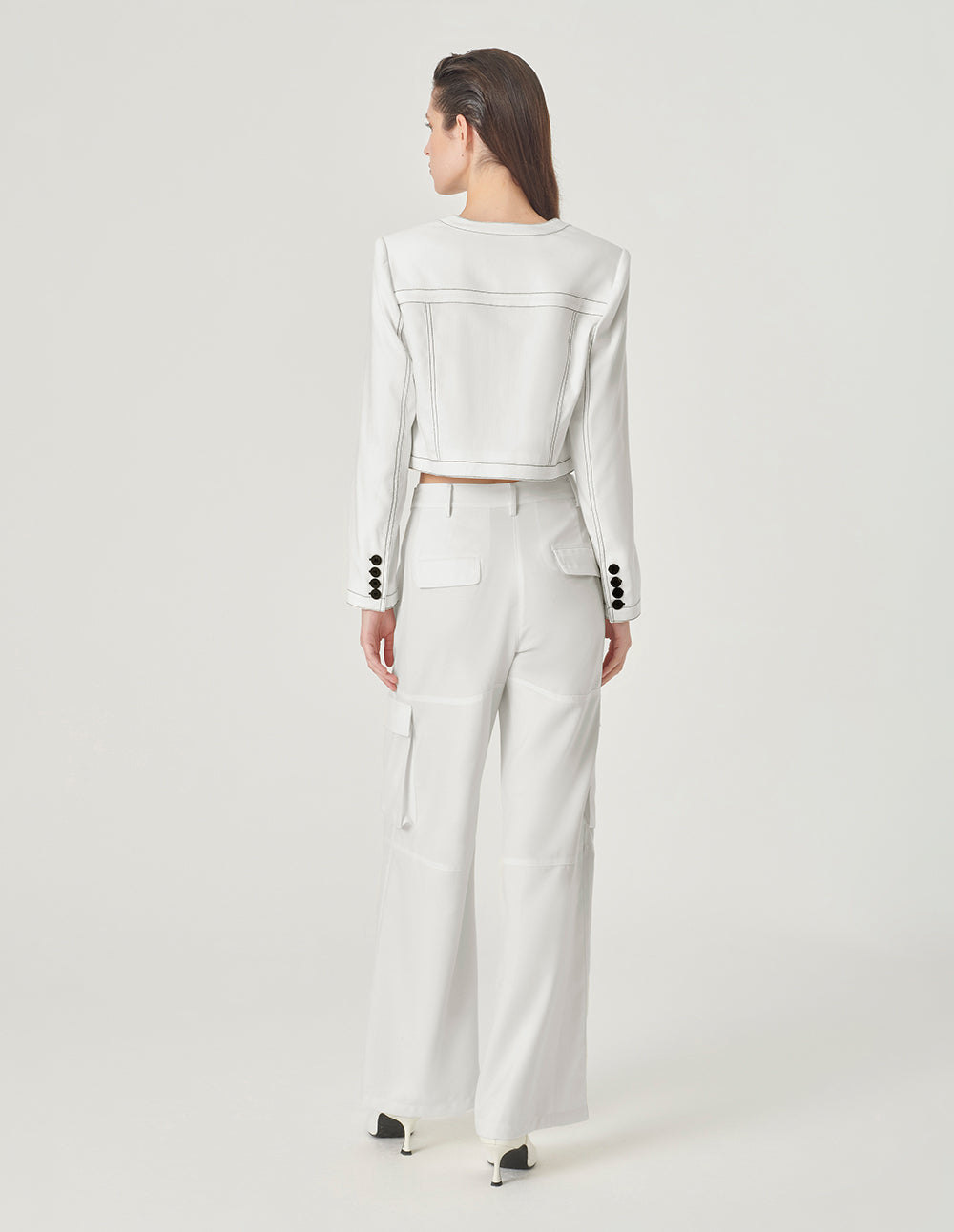 MARYLING White Contrast Topstitched Short Jacket